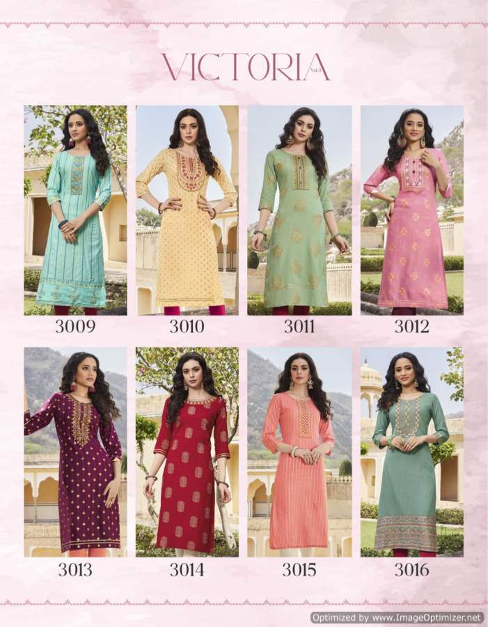 Victorias 3 New Ethnic Wear Rayon Embroidery Designer Kurti Collection